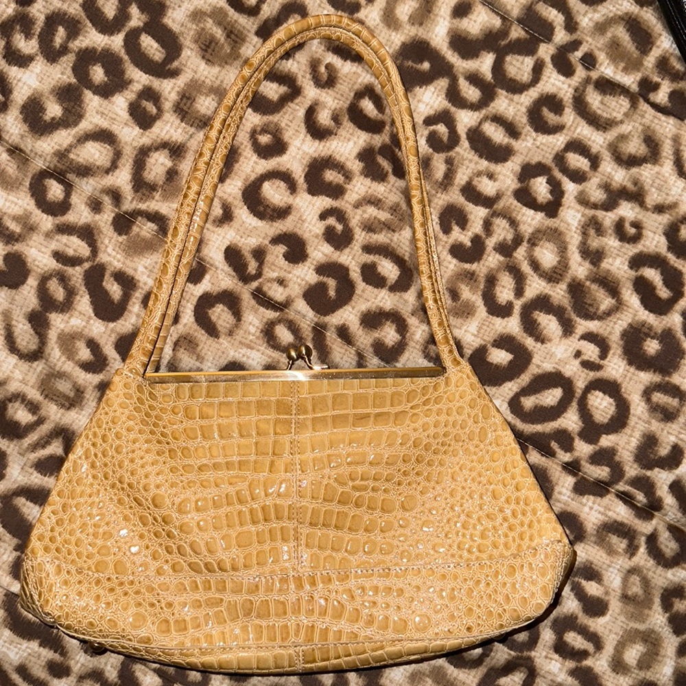 Hobo Crocodile Embossed Blond Bag.